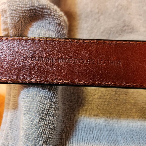 Western Leather Belt sz 38 & Montana Silversmith Brass Buckle Horse - Picture 5 of 6